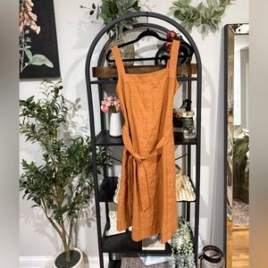 Voyageur by Mersea Linen Dress XS Orange Tie Waist Midi Summer